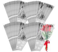 YUENPUN 400 bolsas de celofán transparente para ramo de flores, mangas de envoltura floral con tira, bolsa de embalaje de ramo de flores para boda, fiesta de cumpleaños