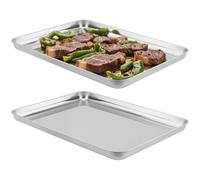YUENPUN Paquete de 2 bandejas para hornear de acero inoxidable, 40,5 x 30,5 x 2,5 cm, antiadherentes, grandes, bandejas rectangulares para asar galletas