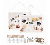 YUENPUN Paquete de 2 tableros de anuncios de corcho de doble cara de 30 x 40 cm con superficie de lino y marco de madera, tablero de alfileres para colgar de visión pequeña, incluye 20 chinchetas para