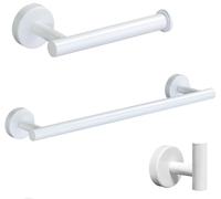 YUET 3 Piezas Juego de Accesorios de Baño, Sus 304 Acero Inoxidable, Blanco | 12" Toallero de Barra Portarrollo de Papel Higiénico Gancho, Montaje en Pared, Soporte de Papel higiénico, Ganchos para Bata