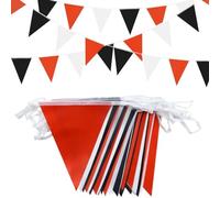 YUHGENWI Banderines de 66 pies, banderines impermeables, reutilizables, tela de poliéster, banderas triangulares, color rojo, negro y blanco, banderines para fiestas, decoraciones de fiesta