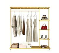 YUJEYHD Perchero con Estante Almacenamiento, Resistente Metal Burro Ropa con Estante Superior, 3 Estantes, Clothes Rack para Salón, Dormitorio, Entrada (Dorado, 150x40x170cm)
