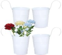 YULIAO Juego de 4 Macetas Colgantes Robustas en Colores Blanco, Macetas Colgantes de Hierro de Metal, para Macetas con Gancho para Decoración Interior y Exterior para Barandilla, Valla, Jardín