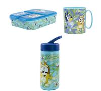 Yumo House Juego de mochila 3D bluey, SANDWICHERA RECTANGULAR BLUEY, TAZA MICRO 350 ML BLUEY, BOTELLA 410 ML BLUEY