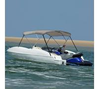 YunCangg 3-Bow Bimini Top Gris 183 x 196 x 137 cm, poliéster 600D recubierto de PU, marco de aluminio, protección UV, impermeable, con correa de fijación, clips de acero inoxidable