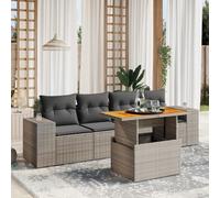YunCangg 5-TLG - Sofá de jardín de ratán sintético gris con cojines extraíbles, mesa ajustable, resistente a la intemperie, para terraza, balcón y jardín, incluye sofá, sillón y salón