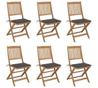 YunCangg 6 sillas plegables de jardín con cojines de madera de acacia maciza, resistentes a la intemperie, apilables, con respaldo y reposabrazos, ideal para balcón, terraza, relax al aire libre