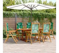 YunCangg 7-TLG - Juego de comedor de jardín con madera maciza de acacia, funda de tela, diseño de hojas, mesa ampliable de 150 - 200 x 100 x 75 cm, sillas plegables, resistente a la intemperie, para