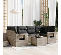 YunCangg 7-TLG - Juego de sofás de jardín de polirratán con cojines resistentes a la intemperie, para terraza, balcón, exterior, con mesa plegable y cómodos sillones