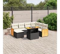 YunCangg 8-TLG - Juego de sofás de jardín de ratán sintético con cojines negros, resistente a la intemperie, juego de muebles para exteriores, para terraza, balcón y jardín de invierno, incluye mesa