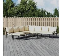 YunCangg 9-TLG - Juego de muebles de jardín con cojines de color arena, acero con recubrimiento en polvo, 9 asientos, resistente a la intemperie, muebles de exterior para terraza, balcón, porche