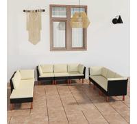 YunCangg 9-TLG - Juego de muebles de jardín (ratán, con cojines, resistente a la intemperie, polirratán, para terraza, balcón, mesa, silla, sillón)