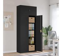 YunCangg Archivador negro de acero con recubrimiento en polvo, 90 x 40 x 220 cm, con 4 estantes, se puede cerrar con llave, para oficina, almacenamiento, orden y almacenamiento seguro