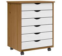 YunCangg Armario con 6 cajones de madera maciza de pino marrón miel, 53 x 39 x 65,5 cm, armario auxiliar móvil con espacio de almacenamiento para oficina, salón, cocina, solución de almacenamiento