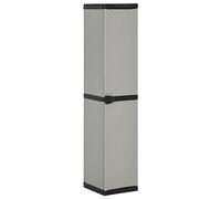 YunCangg Armario de almacenamiento de jardín con 3 estantes, PVC y material PP, 34 x 40 x 168 cm, gris y negro, armario compacto para exteriores con puerta y cerradura, espacio de almacenamiento