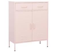 YunCangg Armario de almacenamiento rosa de acero 80 x 35 x 101,5 cm con 2 puertas, 2 cajones, estante ajustable, nivelador, soporte de pared para el orden en salón, oficina, pasillo, cocina, sótano