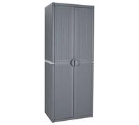 YunCangg Armario de jardín gris 65 x 45 x 172 cm de ratán de polipropileno con 4 compartimentos, espacio de almacenamiento para salón, dormitorio, oficina, almacenamiento multiusos con asas de puerta