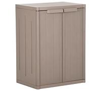 YunCangg Armario de jardín marrón 65 x 45 x 88 cm con aspecto de madera de polipropileno con 2 estantes, espacio de almacenamiento para terraza, salón, oficina y cocina, armario versátil multiusos