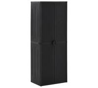 YunCangg Armario de jardín negro 65 x 45 x 172 cm de ratán PP con 4 estantes y soporte para escoba, espacio de almacenamiento versátil para salón, dormitorio, oficina, pasillo y garaje