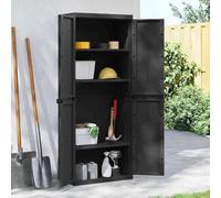 YunCangg Armario de jardín negro de polipropileno, 65 x 37 x 165 cm, con estante, con cerradura, compacto para jardín, balcón, terraza, espacio de almacenamiento robusto para herramientas y hogar