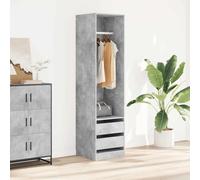 YunCangg Armario gris hormigón de madera con 2 cajones y barra para colgar, 50 x 50 x 200 cm, armario de dormitorio compacto para guardar ropa, chaquetas, camisas, pantalones, zapatos