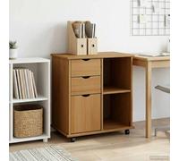 YunCangg Armario rodante marrón miel de pino macizo 63,5 x 39 x 65,5 cm con 2 cajones y 5 compartimentos de almacenamiento, armario auxiliar móvil para salón, oficina, pasillo, cocina, espacio de