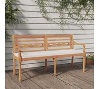 YunCangg Banco Batavia con cojín, 150 cm, madera maciza de teca, resistente a la intemperie, banco de jardín con reposabrazos y respaldo acolchado, asiento exterior para terraza, balcón y jardín