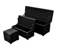 YunCangg Banco de almacenamiento de piel sintética, color negro, juego de 3 piezas con espacio de almacenamiento, banco de pasillos para salón, dormitorio, pasillo, orden y comodidad