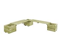 YunCangg Banco de jardín con macetero de madera de pino impregnada de color verde, 196 x 196 x 36 cm, resistente a la intemperie, resistente, ideal para jardín, terraza, balcón con maceta y riego