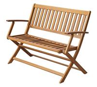 YunCangg Banco de jardín de 120 cm de madera maciza de acacia, plegable, con respaldo y reposabrazos, resistente a la intemperie, para terraza, balcón y jardín delantero, banco de madera estable para