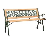 YunCangg Banco de jardín de 122 cm de madera maciza de abeto y hierro fundido con respaldo decorativo de PVC, diseño de tulipanes, resistente a la intemperie para terraza, balcón, jardín delantero