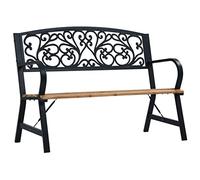 YunCangg Banco de jardín de madera de 120 cm con respaldo de hierro fundido y estructura de acero, resistente a la intemperie, para terraza, balcón y jardín delantero, banco de asiento con