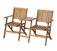 YunCangg Banco de jardín plegable de madera maciza de acacia con mesa de té de 140 cm, resistente a la intemperie, con respaldo y reposabrazos, banco para terraza, balcón, exterior, asiento plegable