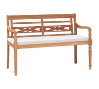YunCangg Batavia Banco de jardín de 120 cm de madera maciza de teca con acolchado, banco de madera resistente a la intemperie con respaldo y reposabrazos para terraza, balcón y jardín delantero