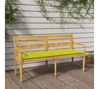 YunCangg Batavia Banco de jardín de madera maciza de teca con acolchado verde claro de 150 cm con respaldo y reposabrazos, resistente a la intemperie, asiento para terraza, balcón y jardín delantero