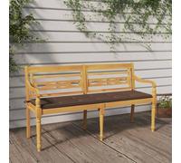 YunCangg Batavia - Banco de jardín de madera maciza de teca con cojín acolchado de 150 cm, resistente a la intemperie, banco de madera con respaldo y reposabrazos, asiento cómodo para terraza, balcón