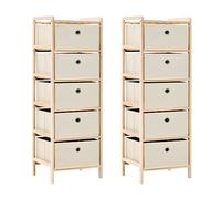 YunCangg Cajonera de mimbre (2 unidades, con 5 cestas de tela de cedro beis, 32 x 26 x 93 cm, espacio de almacenamiento para salón, dormitorio, oficina, fácil almacenamiento con cajones y estante