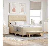 YunCangg Cama con somier con colchón y cabecero, color crema, 140 x 190 cm, tela con marco de madera, incluye banco y somier, sistema de dormir moderno para 2 personas, cómodo mueble de dormitorio