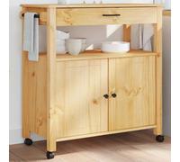 YunCangg Carro de cocina Monza de madera maciza de pino 84 x 40 x 88,5 cm con cajón, estante, toallero y espacio de almacenamiento para cocina, carrito de servir, carrito auxiliar con encimera