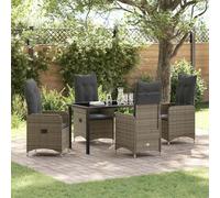 YunCangg Conjunto de comedor de jardín de 5 piezas, polirratán gris con respaldo ajustable, resistente a la intemperie, para terraza, balcón, exterior, incluye mesa, sillas, cojines, trenza moderna