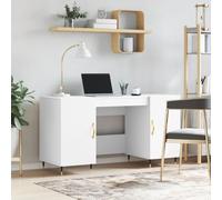 YunCangg Escritorio blanco de madera 140 x 50 x 75 cm con espacio de almacenamiento y puertas, mesa de trabajo estable para oficina y oficina en casa, ahorra espacio y versátil para estudio y