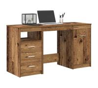 YunCangg Escritorio con armario bajo de madera de madera envejecida, 100 x 50 x 76 cm, 3 cajones, mesa de trabajo compacta para oficina, oficina en casa, estudio, con compartimento de almacenamiento y