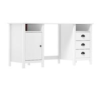 YunCangg Escritorio Hill blanco madera maciza de pino 150 x 50 x 74 cm con 3 cajones, 2 compartimentos y puerta, espacio de almacenamiento para oficina y oficina en casa, mesa de trabajo estable para