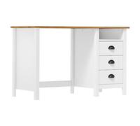 YunCangg Escritorio Hill de madera de pino macizo 120 x 50 x 74 cm con 3 cajones, estante y asas para tazas, mesa de ordenador que ahorra espacio para oficina, oficina en casa, estudio, habitación