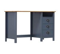 YunCangg Escritorio Hill de madera maciza de pino con 3 cajones y estante, 120 x 50 x 74 cm, color gris y marrón miel, ideal para oficina, oficina en casa, habitación de los niños, ahorra espacio con