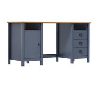 YunCangg Escritorio Hill gris de madera de pino maciza, 150 x 50 x 74 cm, con 3 cajones, 2 compartimentos y puerta, espacio de almacenamiento para oficina y oficina en casa, resistente y ahorra
