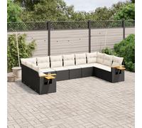 YunCangg Juego de 10 sofás de jardín con cojines de polirratán, resistente a la intemperie, polirratán, para terraza, balcón, porche con mesa auxiliar plegable y recubrimiento en polvo