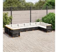 YunCangg Juego de 10 sofás de jardín de poliratán negro con cojines, resistente a la intemperie, polirratán, 4 sofás esquineros, 6 sofás centrales, para exteriores, para terraza, balcón, porche
