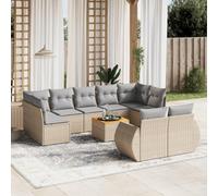 YunCangg Juego de 10 sofás de jardín de ratán beige con madera de acacia, resistente a la intemperie, juego de muebles de jardín para terraza, balcón y jardín de invierno, incluye cojines y diseño