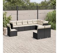 YunCangg Juego de 10 sofás de jardín de ratán sintético con cojines negros, resistentes a la intemperie, para terraza, balcón y jardín de invierno, conjunto modular con mesa y sillones